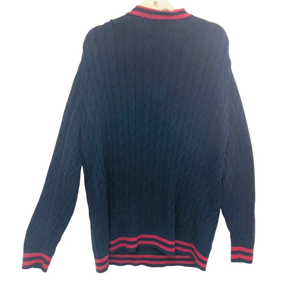 Old Navy Mens XXL Tall Cable Knit Tennis Sweater Varsity Preppy Navy Burgundy